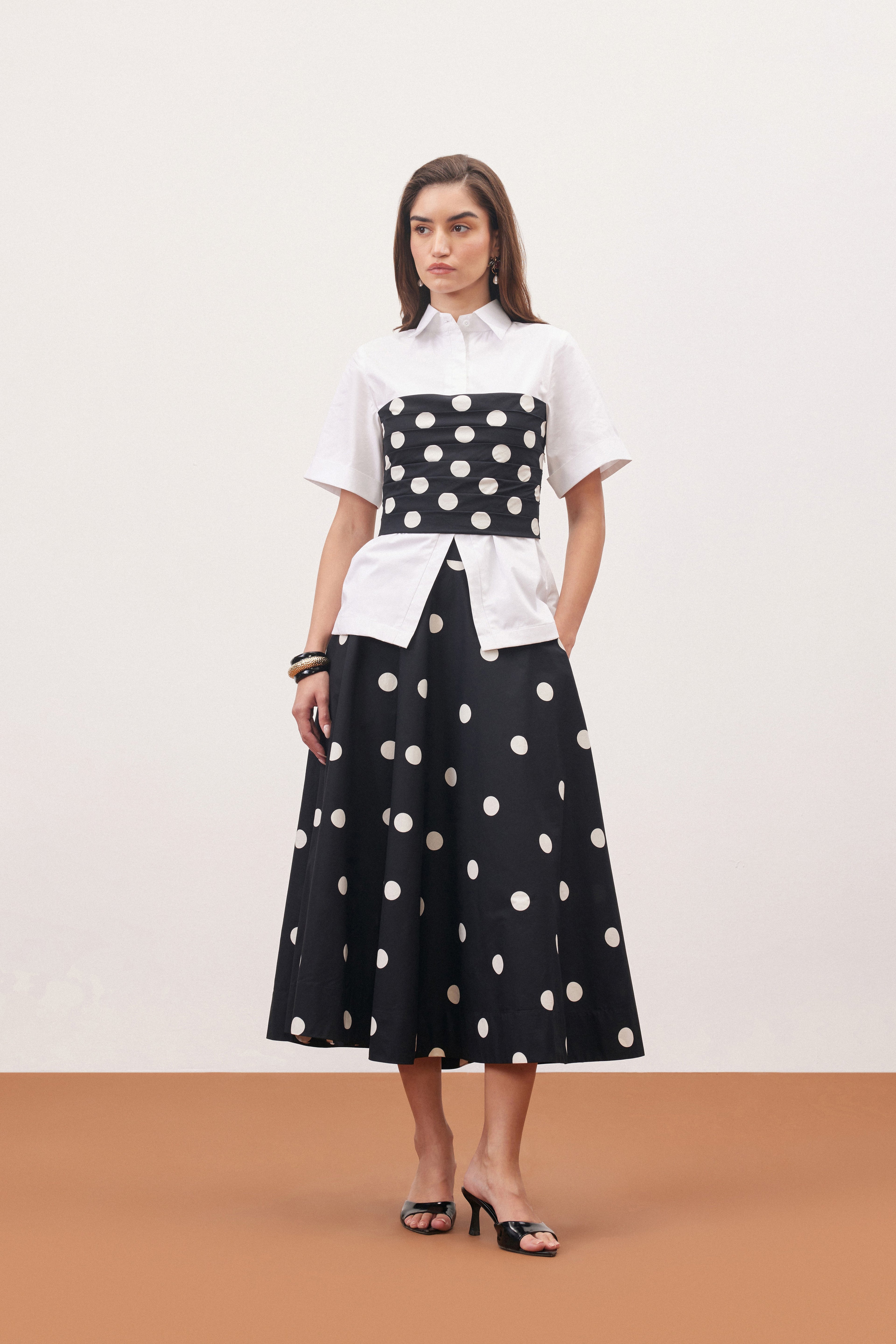 POLKA SHIRT AND SKIRT DRESS