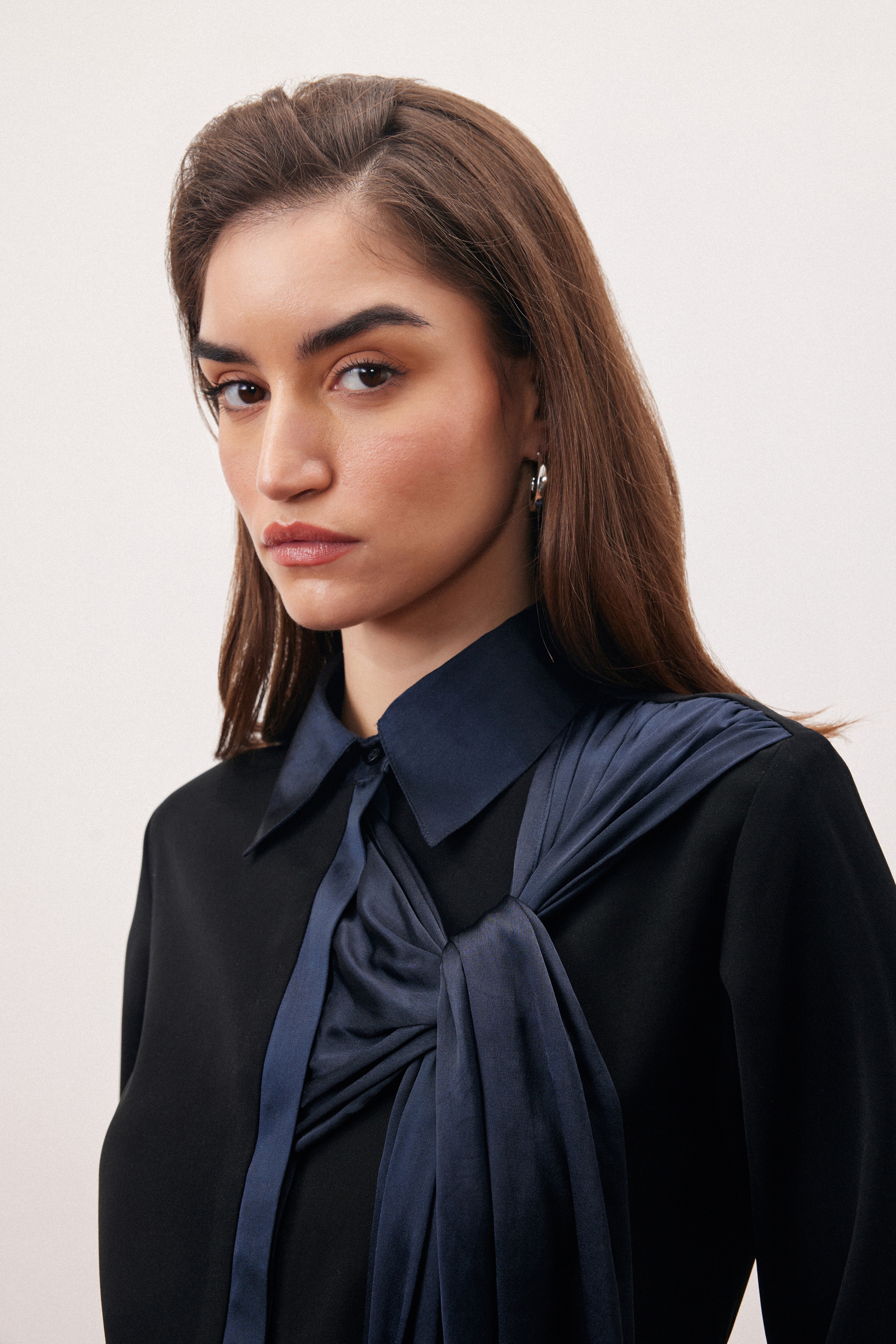 BLACK SHIRT & TROUSER SET (SCARF DETAIL)